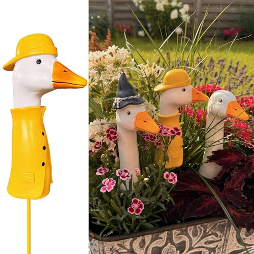 Online Fuchs BLUMENSTECKER, Beetstecker Gänsehals, Gans - 16 bis 17 cm groß - Deko Gartenfiguren für draußen (Regenmantel)