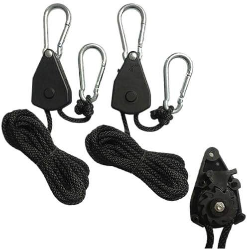 PYEUIFT 2 Pezzi Cricchetto Di Corda, Corde Per Tende Con Puleggia, Corda Cricchetto Regolabile per Lampada per Piante, Corda a Cricchetto Puleggia Retrattile Leggera, Capacità Di Carico 70 kg/Paio