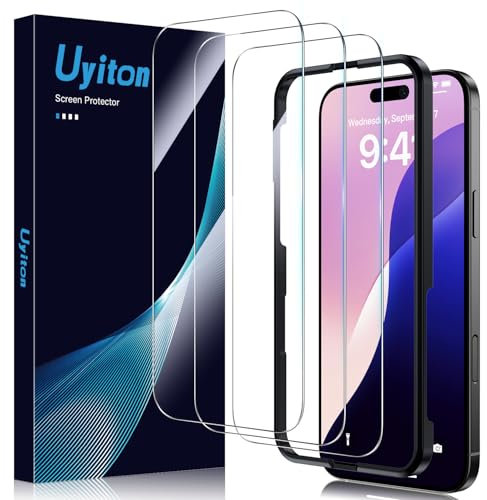 Uyiton for iPhone 16 Pro Screen Protector - [3 Pack] with Installation Frame Full Screen Tempered Glass for iPhone 16 Pro 6.3 inch, 9H Anti-Scratch Anti-Blue Light HD Bubble Free Clear