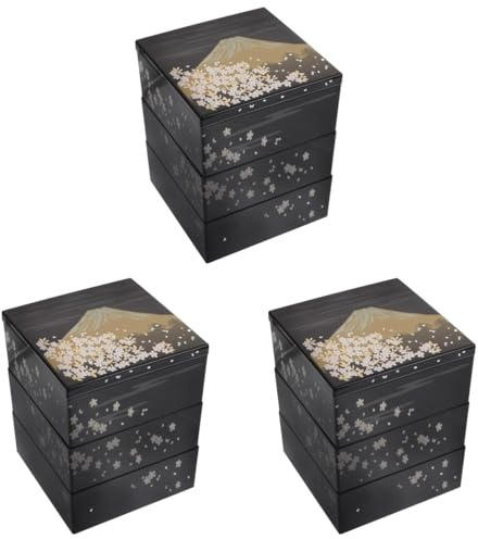 IMIKEYA 3pcs Japanese Style Sushi Case Mount Fuji Pattern Lunch Containers for Adults Portable