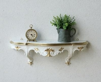 Pintici Wandkonsole Weiß Gold (Elfenbeingold) Antik Wandregal Kommode Spiegelablage