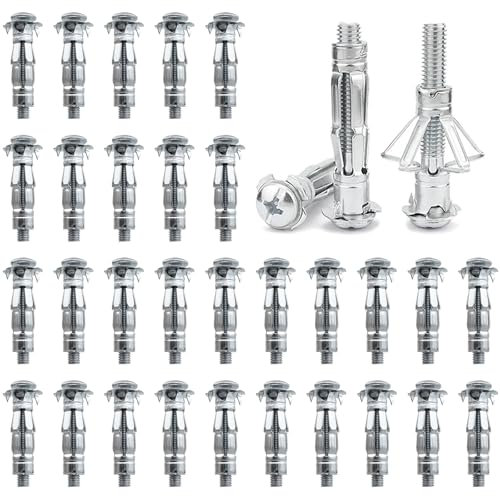 DAIRYCOF 30 Stück Hohlraumdübel Metall verzinkt Hohlwanddübel M6x52mm, Expansion Nuts für Gipskartonplatten (30, M8*37mm)