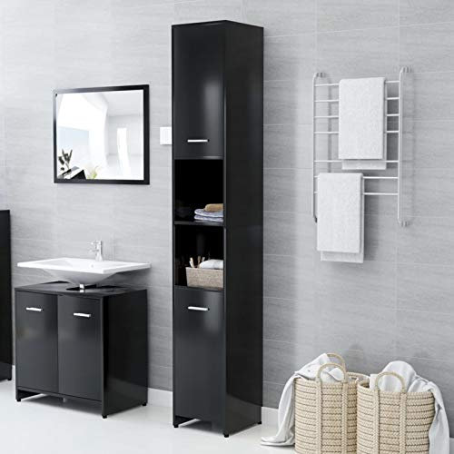 ShGaxin Armoire de salle de bain en contreplaqué noir brillant 30 x 30 x 183,5 cm, meubles de salle de bain, meubles d'armoire, meuble de salle de bains auxiliaire, petite armoire - 802598