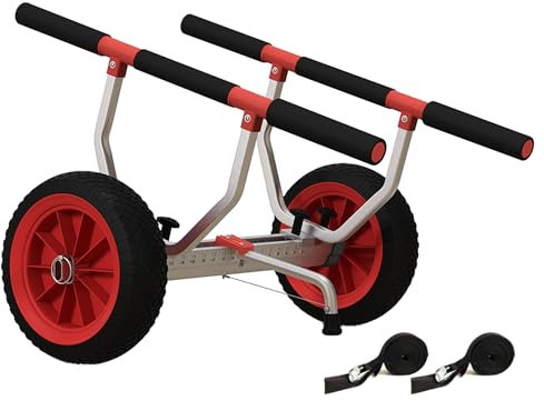 SPORTNOW Carrello per Kayak e Canoe, Carrello di Trasporto Kayak e SUP con Larghezza Regolabile in Alluminio, Ruote Ø25.4 cm, Max 100 kg, Nero e Rosso