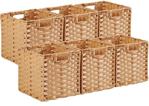 Mangata Cajas de almacenamiento de 31 cm, cestas de almacenamiento con efecto de ratán, organizador de armario de material de ratán tejido de mimbre, 31 x 31 x 31 cm, antimoho, fácil de limpiar