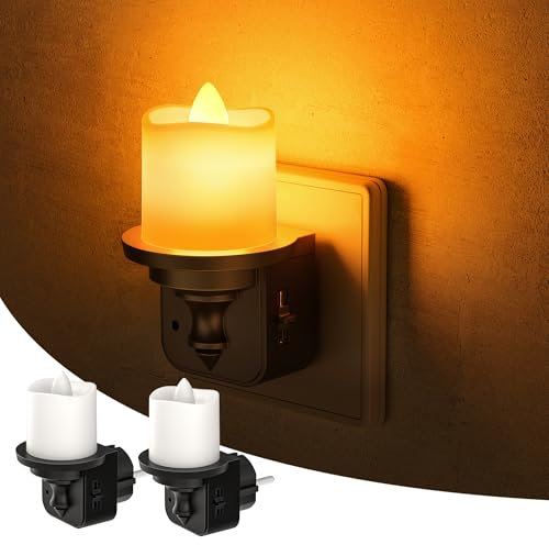 LOHAS-LED Luz nocturna con sensor crepuscular, brillo ajustable 0 – 100 lm, luz nocturna enchufe LED diseño de vela para dormitorio, cocina, baño, pasillo, 2 unidades