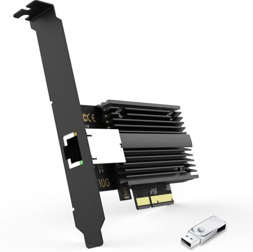 SYONCON Carte Ethernet 10GB PCIe, Carte Réseau PCI Express X4/X8/X16 Support WOL, Carte Reseau RJ45 10Gbs pour PC Windows 10/11/Windows Server/Linux avec Montage à Profil Bas