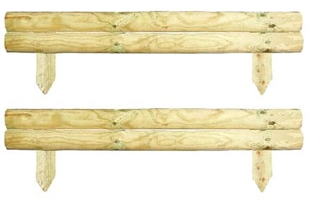 2 Rail Wooden Garden Edging Fence 14cm High Horizontal Log Border Panel Natural Pressure Treated Picket Fence for Flower Bed Edging Lawn Pathway Border Wooden Border Fence Garden Edging Fence Wood (2)