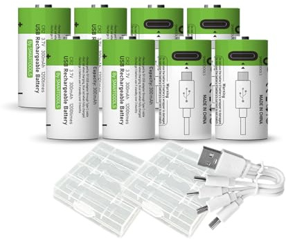 8 Stück CR2 Akku CR15H270 CR15266 CR15270 CR2W Akku, USB Type-C CR2 Lithium Ionen Aufladbare Akkus, 3.7V 1100mWh 300mAh wiederaufladbare batterien Lithium Akkus, with Charging Cable