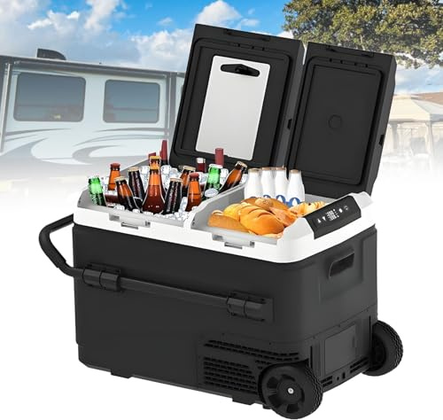 Portable Fridge Freezer for Car, Dual Zone -4℉-68℉, 12/24V DC, Fast Cooling & Dual Temp Control with Wheels for Camping, Road Trips, RV & Home,Withoutbattery-60L