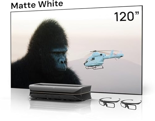 AWOL VISION LTV-3500 Pro Bundle mit 120-Matte-White-Leinwand und 3D-Brillen (2er-Pack), 4K UHD HDR10+ Dolby Vision Ultra-Short-Throw Triple-Laser-Projektor, 3000 ISO-Lumen, Heimkino-Laser-TV