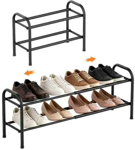 WEELOO Expandable Shoe Rack,Adjustable and Retractable Metal Shoe Shelf | Shoe Storage Independent Racks Save Space for Living Rooms Bedrooms Closets and Porches (2 Tier)