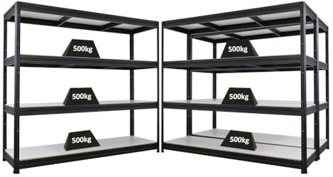 PROREGAL Mega Deal 3er-Sparset Schwerlastregal Dino HxBxT 180x200x60cm 4 Melamin-Ebenen 16mm Fachlast 500kg Schwarz, Kellerregal, Steckregal, Garagenregal, Lagerregal