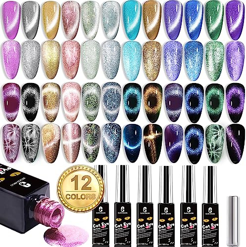 Clara Colors Cat Eye Gel Nail Polish Set - 12 Holographic Glitter Colors With Magnet, Romantic Galaxy Series, Long Lasting Soak Off UV LED(color-4)