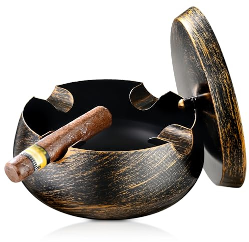 Extra Large Cigar Ashtrays with Lid for Outdoors Indoors Outside Patio Living Room Home Retro Decor,1.3'' Wide Cigar Rest Ashtray for Cigars,Cigar Accessories for Men Dad Husband Boyfriend