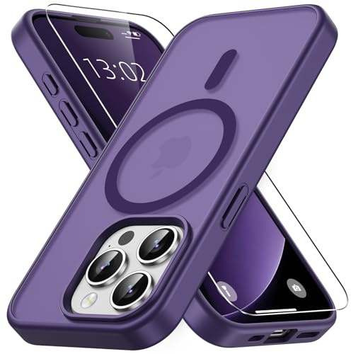 Vansdon Cover Magnetica per iPhone 15 Pro Max con 1 Pezzi Vetro Temperato | Viola Profondo, Compatibile con Magsafe, Protezione anticaduta di livello militare, Cover Traslucida Opaca Sottile Antiurto