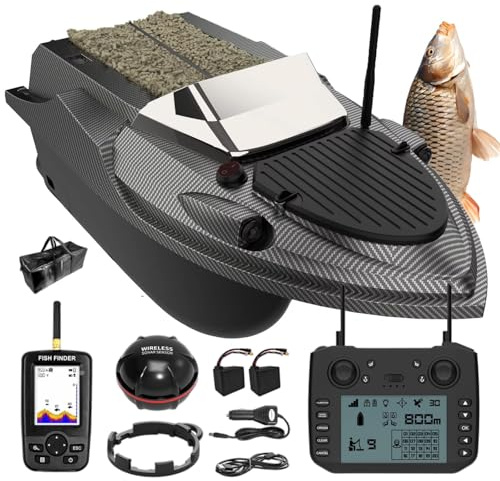 factildfulzhan New Bait Fishing Boat with Fish Finder and GPS, RC Fishing Boat 800m Remote Control, 180 Waypoints, 3KG Dual Bait Release, Auto Return, ABS Hull for Lake and Surf Fishing