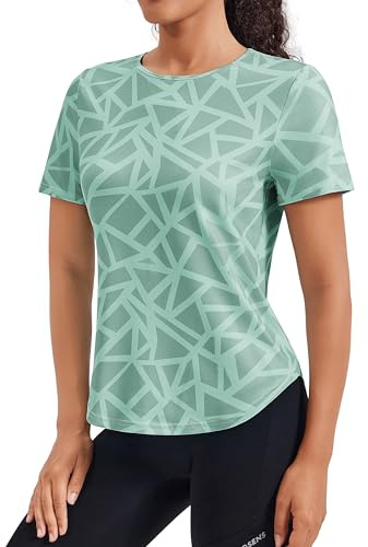 PINSPARK Damen Sportshirt Kurzarm Atmungsaktiv Rundhal Funktionsshirt | Stretch Material,Atmungsaktiv Leicht,Perfekt für Yoga,Fitness,Laufen den Aktiven Sommer Look