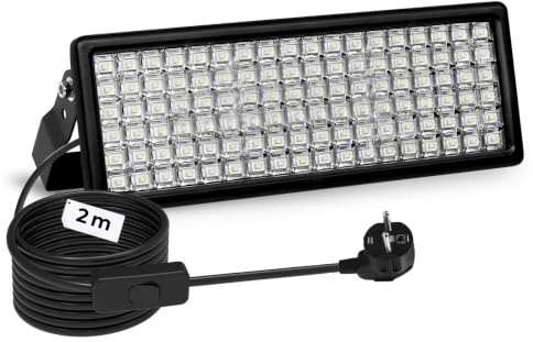 HOPEDAMAI 100W LED Strahler mit 2m Kabel, Schalter & Stecker, AC 85V-450V | 14000LM 5000K Flutlicht IP67 Wasserdichtes & Robust, Flimmerfrei, 10kV Blitzschutz. Kompatibel mit Generatoren / Booten