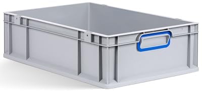 aidB Eurobox NextGen 2.0 - 600x400x170mm - Stapelbare 34L Kunststoffbox mit geschlossenen Griffen - Lagerbox für Aufbewahrung, Transport & Organisation - Industriequalität - ColorClips in Blau
