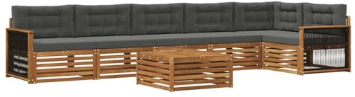 vidaXL Outdoor-Sofagarnitur mit Kissen 7 pcs Natur und Anthrazit, Lounge-Sofa für die Terrasse, modernes, wetterfestes Gartenmöbel-Set für Bequeme Sitzgelegenheiten