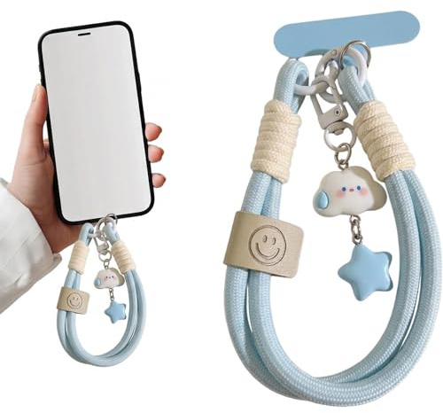 ZUWIJEQ correa muñeca movil, Cordón de Mano para Teléfono con Diseño de Caritas Sonrientes, colgador movil, Pulsera Movil Antipérdida, Colgador Móvil Universal para Smartphone y Llaves