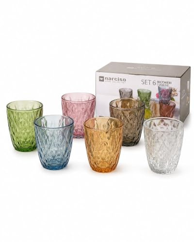 NARCISO - 6 Bicchieri Acqua Vetro Colorati Multicolore da 280ml