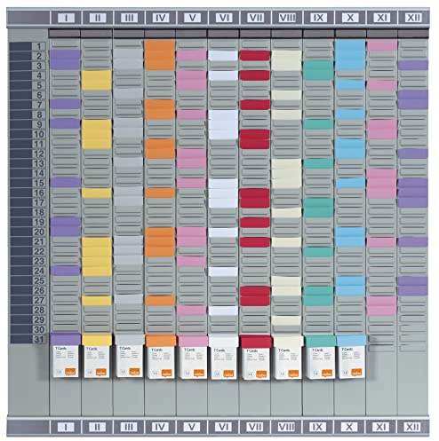 Nobo - Kit Planning Annuel Mural à Fiches T, 12 Colonnes & 32 Fentes, Indice 1.5, Fiches T / Index / Étiquettes Imprimées / Porte-Étiquettes Inclus, 2920080