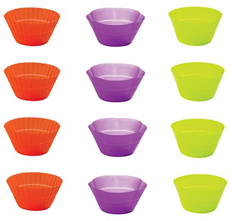 Mastrad - Mini-moules Pliables - Muffins & Cupcakes - Multicolor - Lot de 12 - Silicone sans BPA