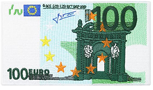 EURO Aufnäher 100 € Geld Patch Money Applikation Geldschein gestickt - 100 Euro Schein Bügelbild EZB Sammler Aufbügler für Shirt/Jacke/Aktentasche - 147x83mm