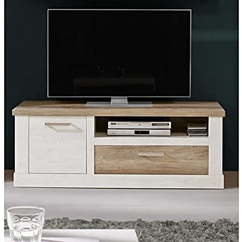 FORTE DURO TV-Unterschrank mit 1 Tür und 1 Schublade, Holzwerkstoff, Pnie Weiß /Antikeiche, 139,6 x 52 x 52 cm