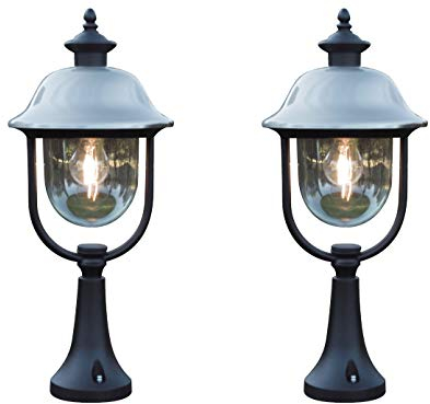 KONSTSMIDE 2er-Set schwarze Sockelleuchten PARMA, Edelstahl Lampendach, E27, IP43; 7241-000