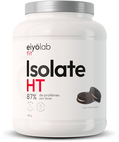 ISOLATE HT | Isolat de Protéines en Poudre | Jusqu’à 90% de Protéines Musculation Rapide| Riche en BCAA et Glutamine | Texture Onctueuse Goût Cookies | Faible en Lactose | 750G | Eiyolab