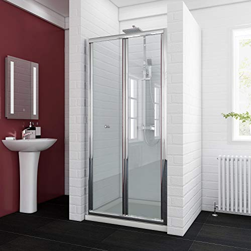 ELEGANT 800 x 800 mm Bi Fold Shower Door Enclosure Cubicle with Shower Tray Set