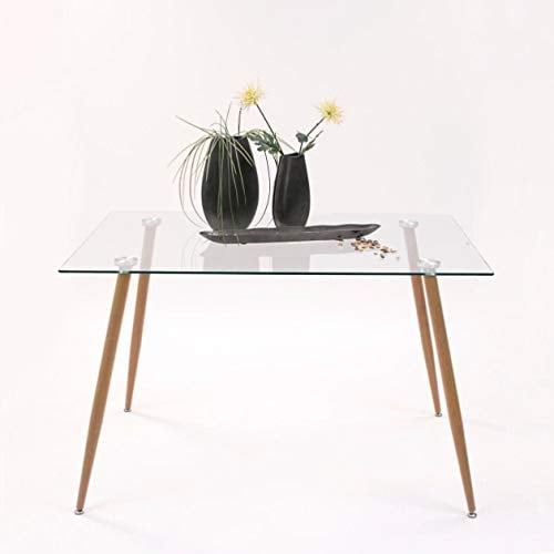 Homely - Mesa de Comedor o Cocina Cairo Tapa de Cristal y Patas de Metal símil Madera Color Roble 120x80 cm