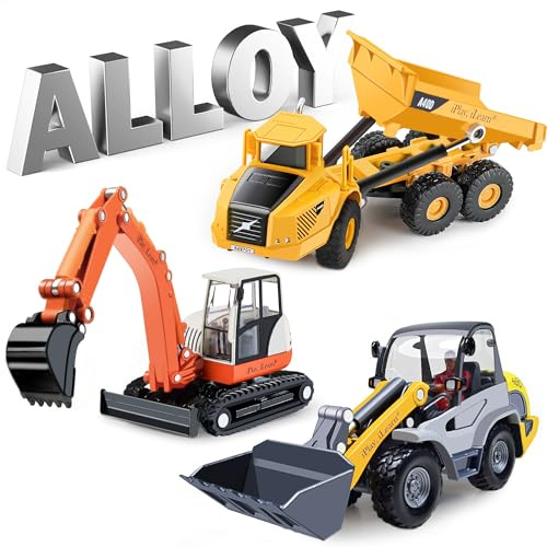 iPlay, iLearn Heavy Duty Construction Site Playset, Metal Dump Truck, Excavator Digger Backhoe, Tractor Bulldozer Diecast Vehicle, Outdoor Sandbox Car Toy, Birthday Gift 3 4 5 Year Old Boy Kid Toddler