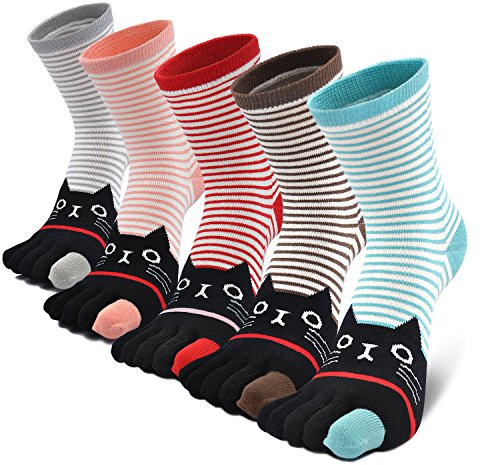 TEENLOVEME Lot de 5 paires de chaussettes à orteils pour femme - Chaussettes amusantes en coton - Motif animal - Chaussettes mignonnes - Motif coloré