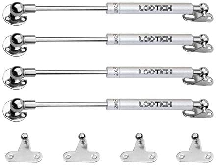 LOOTICH 200N Acero Entero Hidráulico Amortiguador Piston de Gas Resorte para Puertas Armario Muebles de Cocina Elevación Neumática Lid Stay Paquete de 4