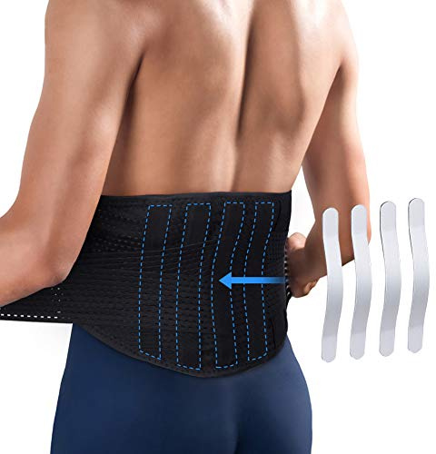 Rückenstützgürtel mit Stahlschienen L 82-112 cm Taillenumfang | Orthopädische Lendenbandage, integrierte Stahlstreifen zur Entlastung Hochdichtes, elastisches Netzgewebe, atmungsaktiv für