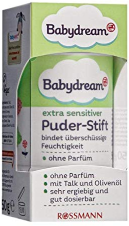Babydream extra sensitiver Puder-Stift mit Talk & Olivenöl und ohne Parfüm, 50 g