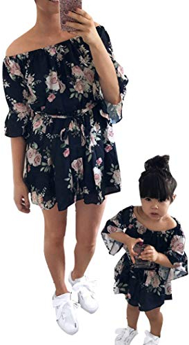 Loalirando Schönes Mutter Tochter Blumenmuster Kleider Sommer Matching Outfits Familien Kleidung Prinzessin Kleid (2-3 Y, Tochter)