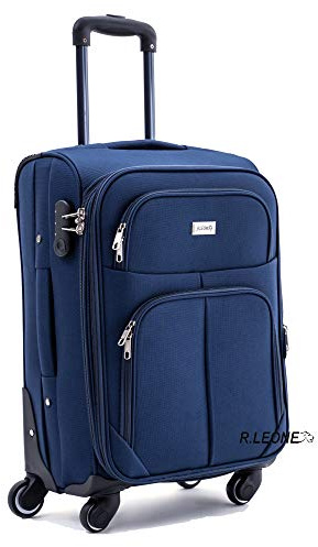 R.Leone Valigia da 1 pezzo Fino a Set 3 Trolley Espandibile grande, medio e bagaglio a mano 4 ruote in stoffa 214 (Blu, M Medio)