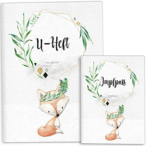 OLGS U-Heft und Impfpasshülle Set | Fuchs in Grün Untersuchungsheft Hülle & Impfpass Hülle | Schutzhülle Geschenke Baby | Babygeschenke - Uhefthülle, Impfpasshülle ohne Personalisierung