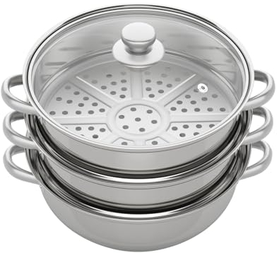 MINUS ONE 3 Tiers Dämpfer kochtopf, Edelstahl 28CM Dampfgarer, Kompatibel mit Gasherd, Ofen, Induktion, Elektrischer Halogenofen