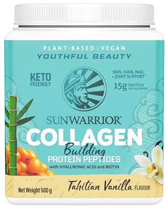 Sunwarrior Collagen Peptides Building Powder | Vegan Collagen for Women Plant-Based Protein Powder | Hyaluronic Acid, Biotin, Silica, Vitamin C for Hair Skin & Nails | 20 Servings, Vanilla Flavored