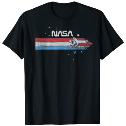 NASA Herren Damen Unisex Kinder T-Shirt mit Streifen - Rocket Launch - Schwarz - S - Klassische Passform - Kurzarm - Crew-Kragen - Space Enthusiasten, Astronomy Fans
