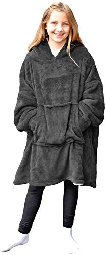 HOMELEVEL Kinder Sherpa Hoodie Pullover - Pulli mit Kapuze für Jungs und Mädchen - Kuschel Sweatshirt oversized - Kuschelpullover - 100% Polyester