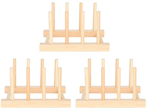 Fdit 3 Set Kitchen Bowl Dish Draining Rack, Wooden Drain Dish Rack, Dinner Plate Storage Rack, Plates rack/Pans/Cups Dish rack, Kitchen Utensils