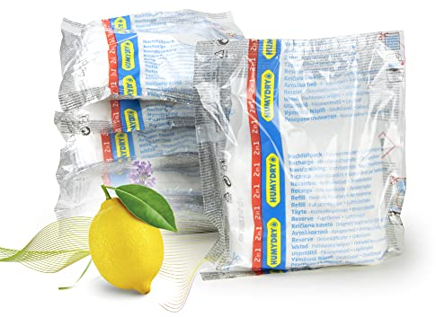 Set mit 6 Anti-Feuchtigkeits-Nachfüllpackungen für Luftentfeuchter – Ideal für Schränke, Badezimmer und Räume – Räume bis zu 15 m2 – 450-g-Beutel – Duft: Zitrone – Humydry