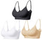 Comfyin Padded Bralette for Women Straps Sleep Bras Seamless Yoga Sport Bras 3 Pack（Black+Beige+White,S